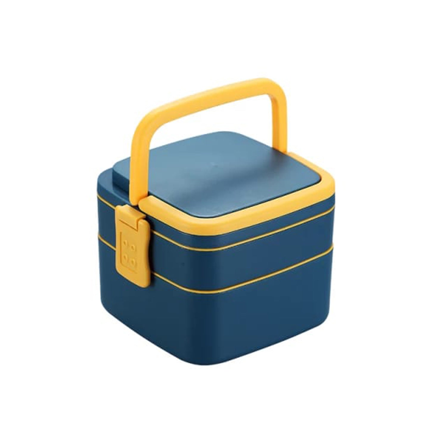 Portable blue lunch box with handle and spoon