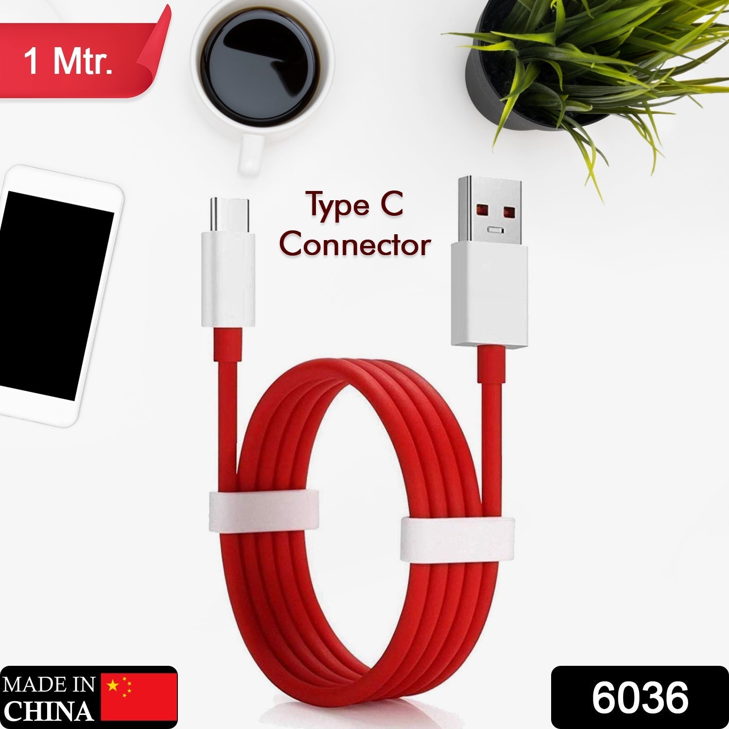 Red Type C data cable for mobile devices