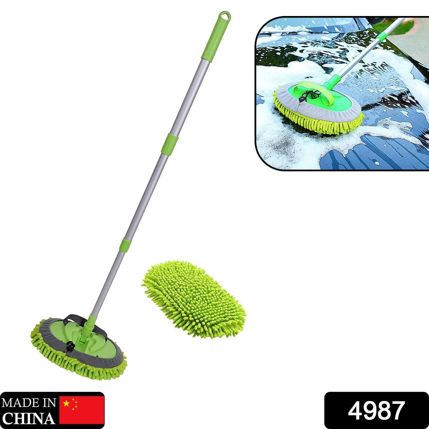 Extendable microfiber brush for car cleaning