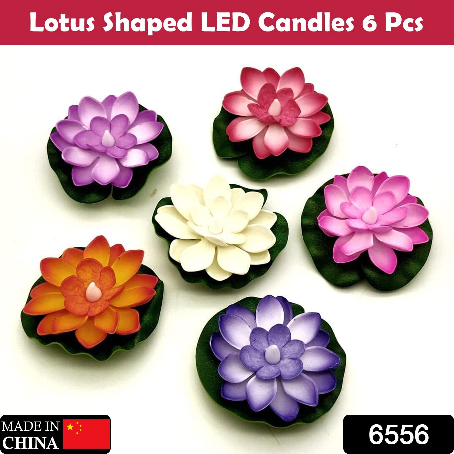 Pack of 6 lotus-shaped LED candles for indoor and outdoor use