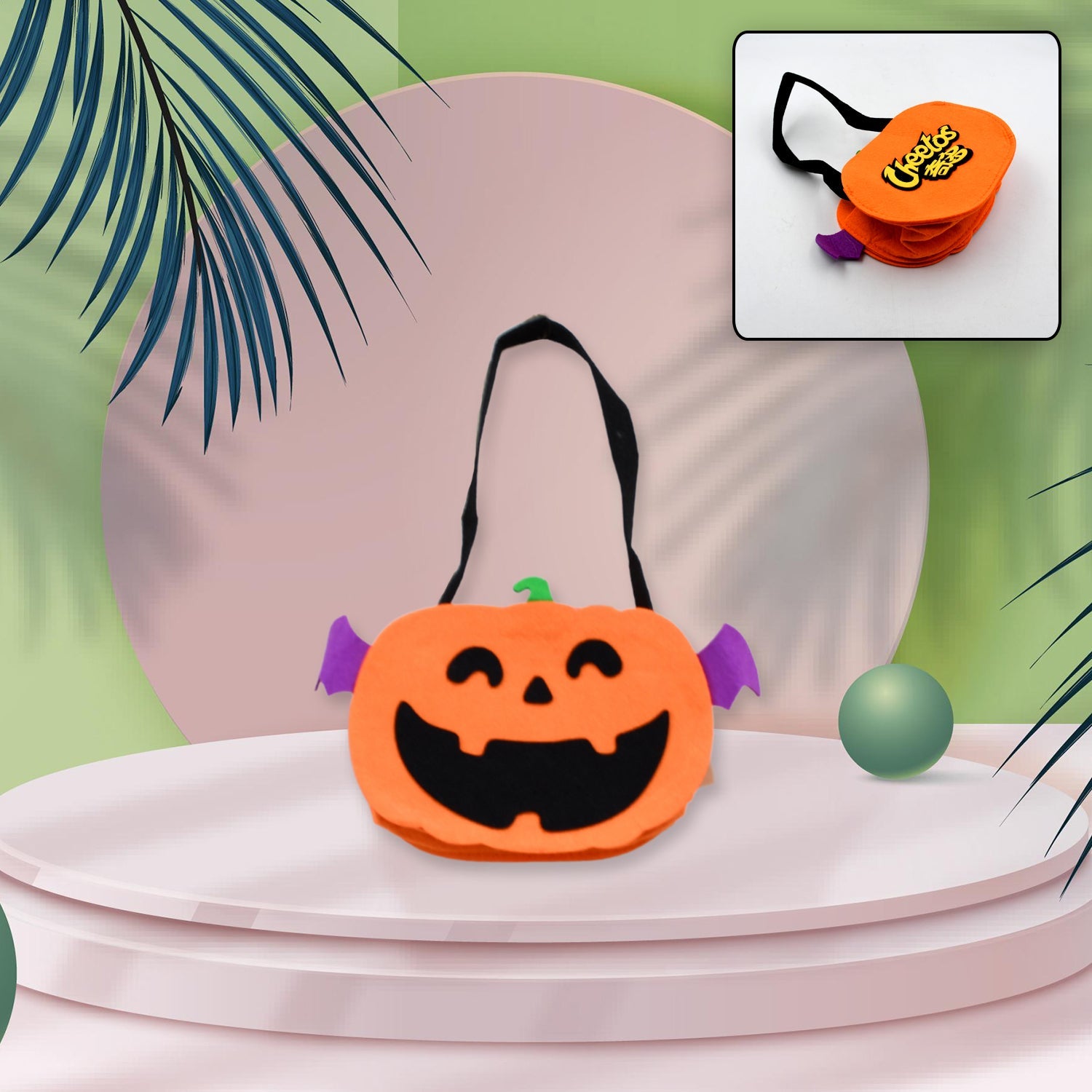 Halloween pumpkin candy bag, portable non-woven tote for trick or treat