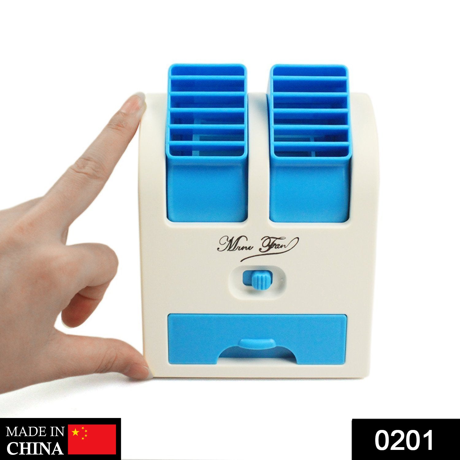 Mini air conditioner with bladeless technology.