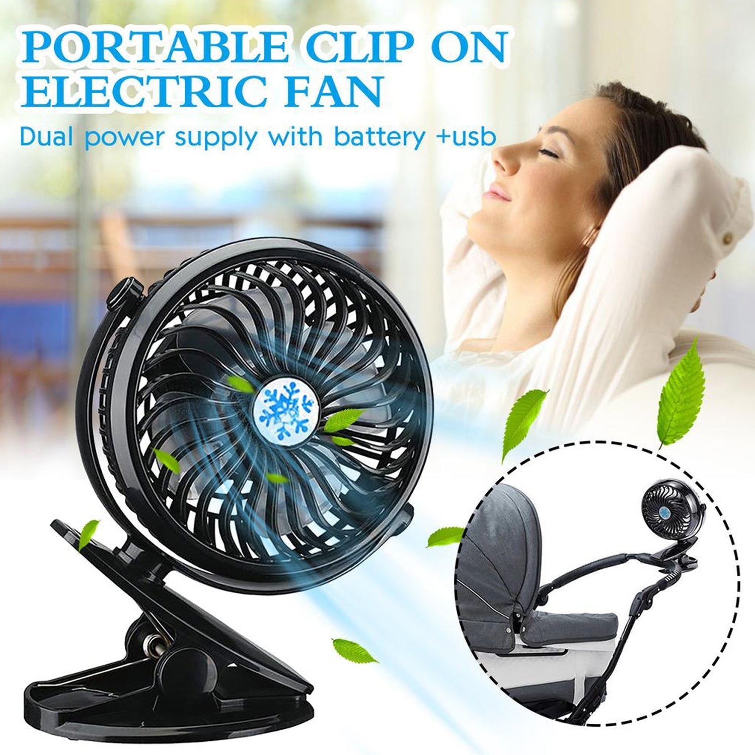 Compact USB clip fan, shown with a clip attachment for easy use