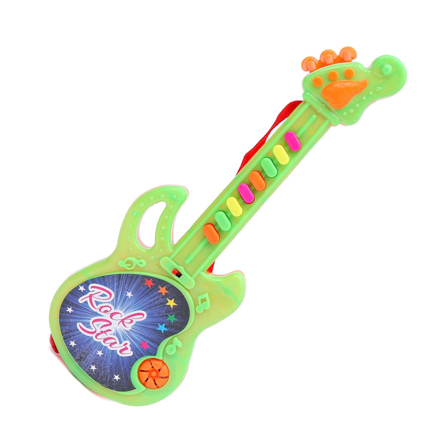 Mini guitar with vibrant colors, ideal for delightful music play