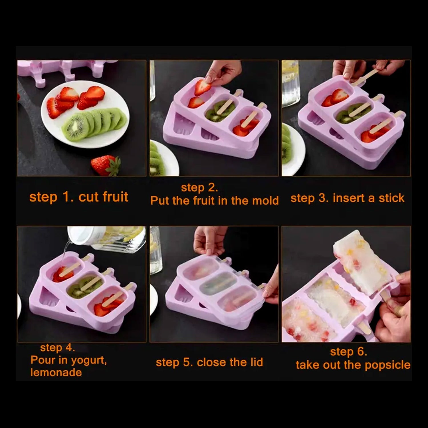 Silicone sicle Molds Ice Cream  Molds 4 Cavities with Lids 50 Pack Sticks for Kids Ice cube Maker Easy Release
