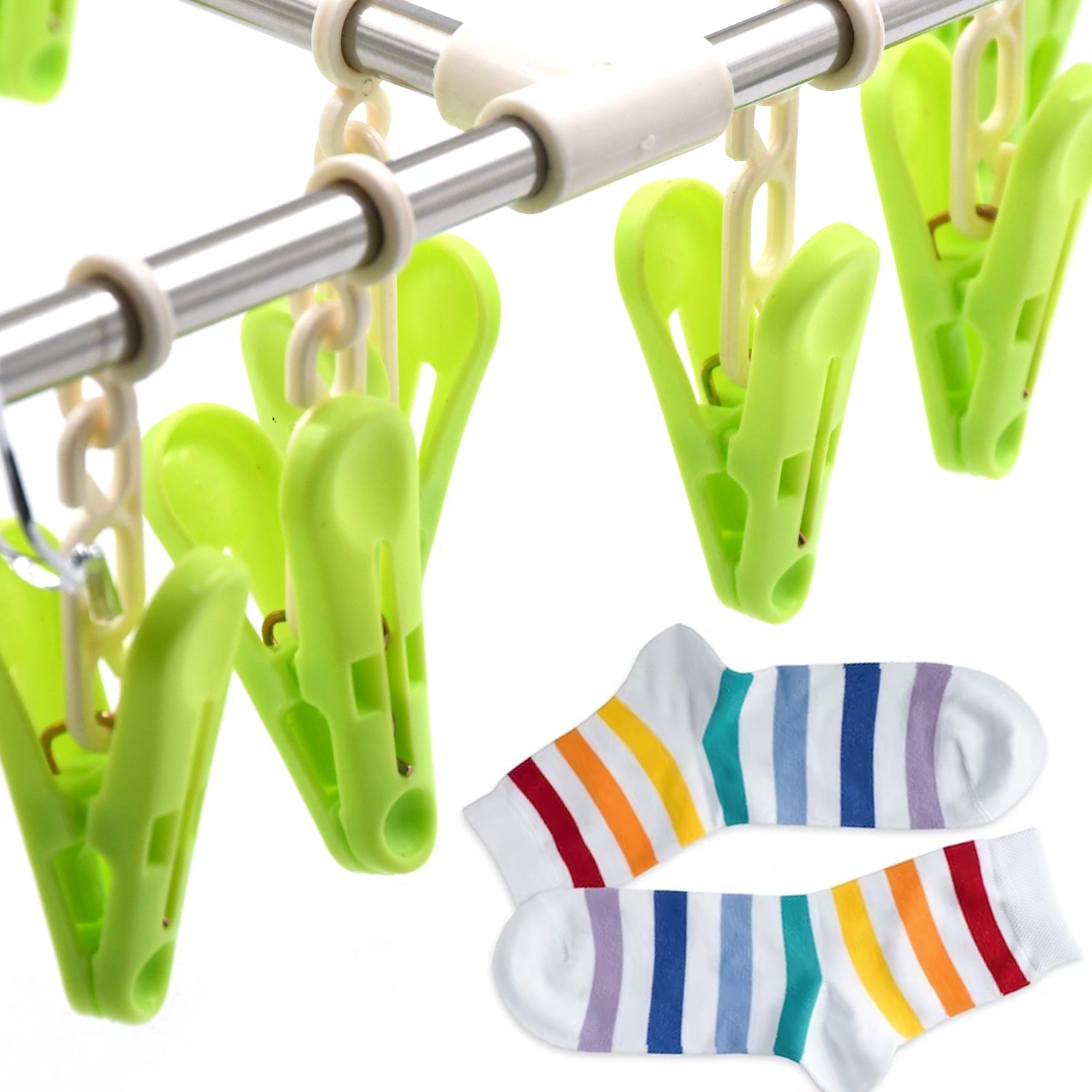 Laundry rack with 15 clips for drying clothes and small items