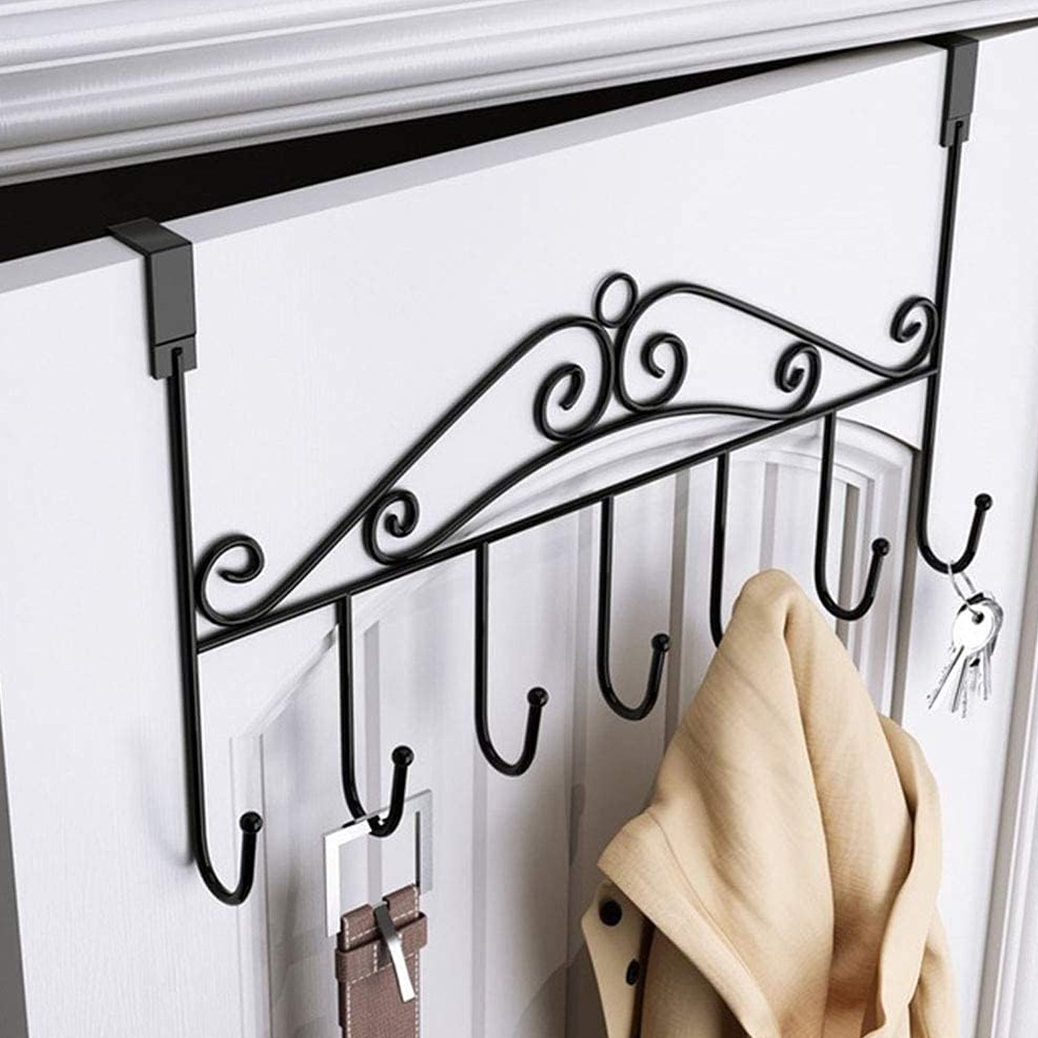 Over The Door Hanger Rack 7 Hooks Decorative Ognazier Hook Rack Stylish Door Hanger Door Hook Hangers with 7 Hooks,Metal Hanging Rack for Home Office Use