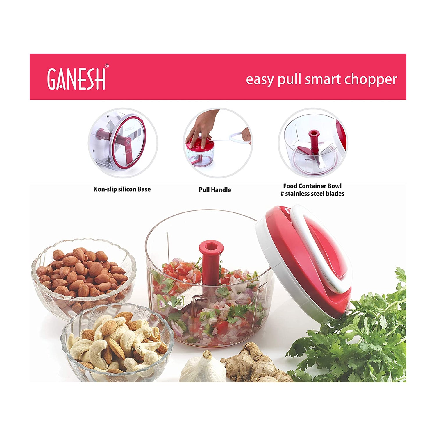 Ganesh Chopper Vegetable Cutter, Red (650 ml)