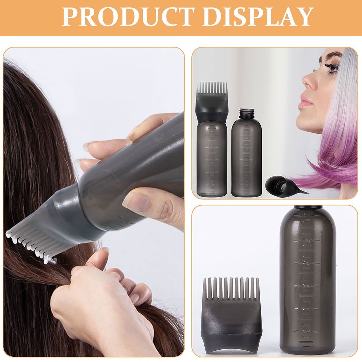 Comb Applicator Bottle, Hair Oil Applicator Bottle for Hair Dye Bottle Applicator Brush with Graduated Scale, Professional Brush Applicator Comb Hairdressing Coloring Styling Tool (1 Pc)