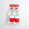 Wall-mounted plastic holder, organizer with shelf and hooks for bathroom accessories.