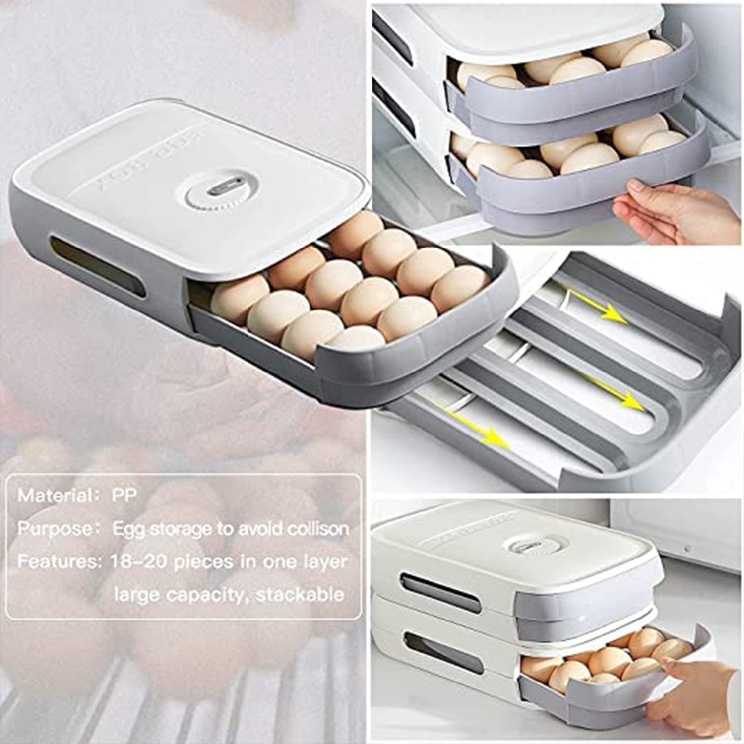 Egg Storage Box Plastic Egg Drawer Fridge Egg Organizer Egg Keeper Refrigerator Egg Drawer Plastic Egg Carton Covered Egg Holder Pantry Egg Bin Household Egg Tray (1 Pc)