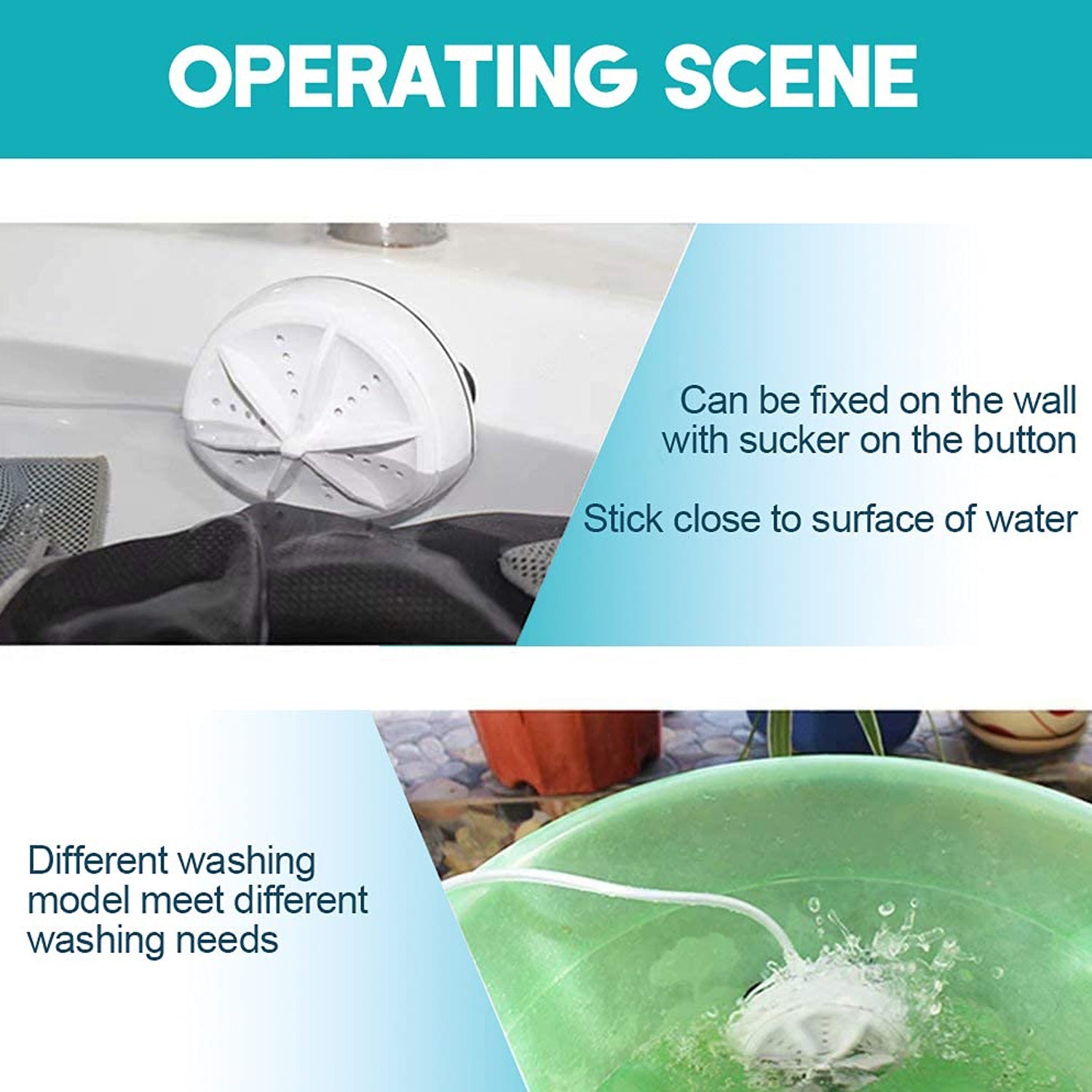 USB turbine wash used while washing cloths in all kinds of places mostly household bathrooms.