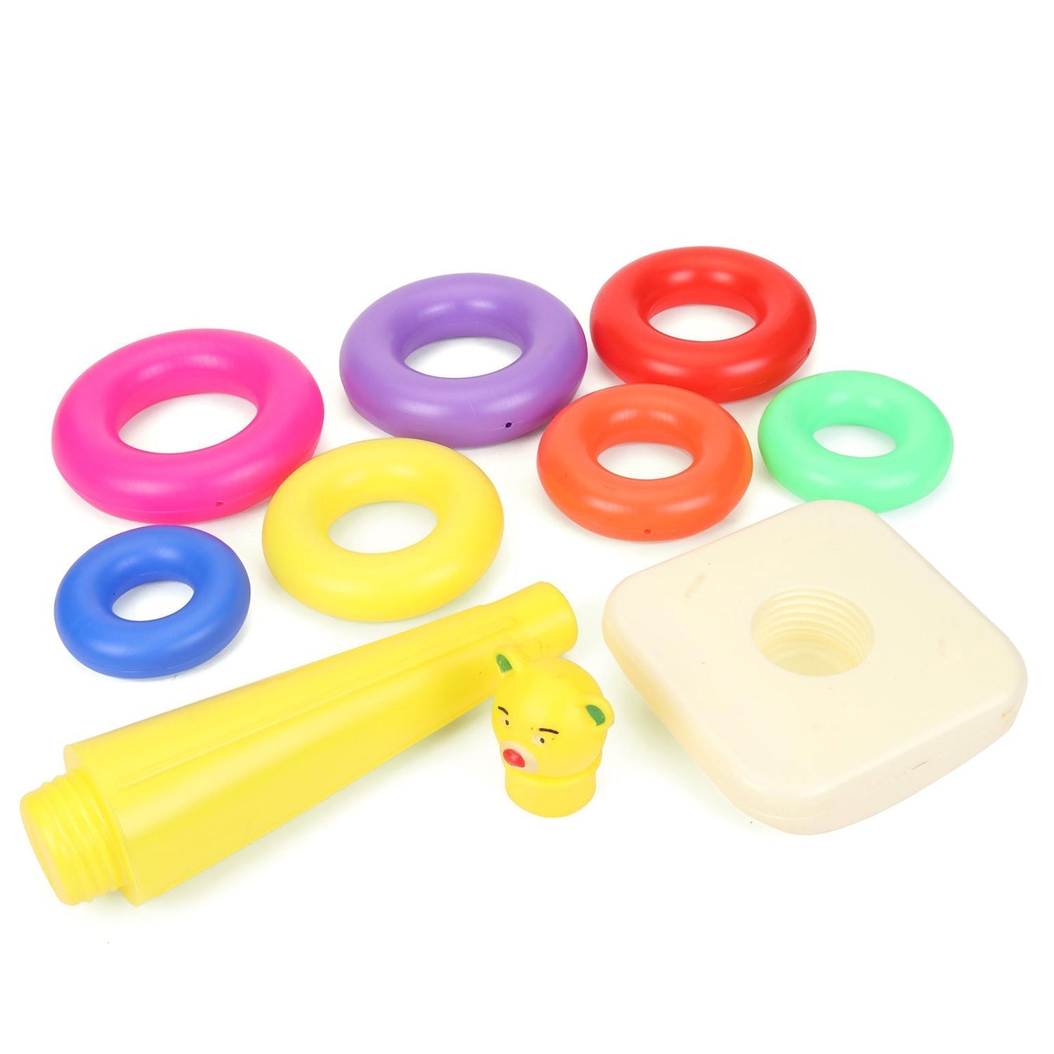 Stacking rings toy for children with teddy bear shapes