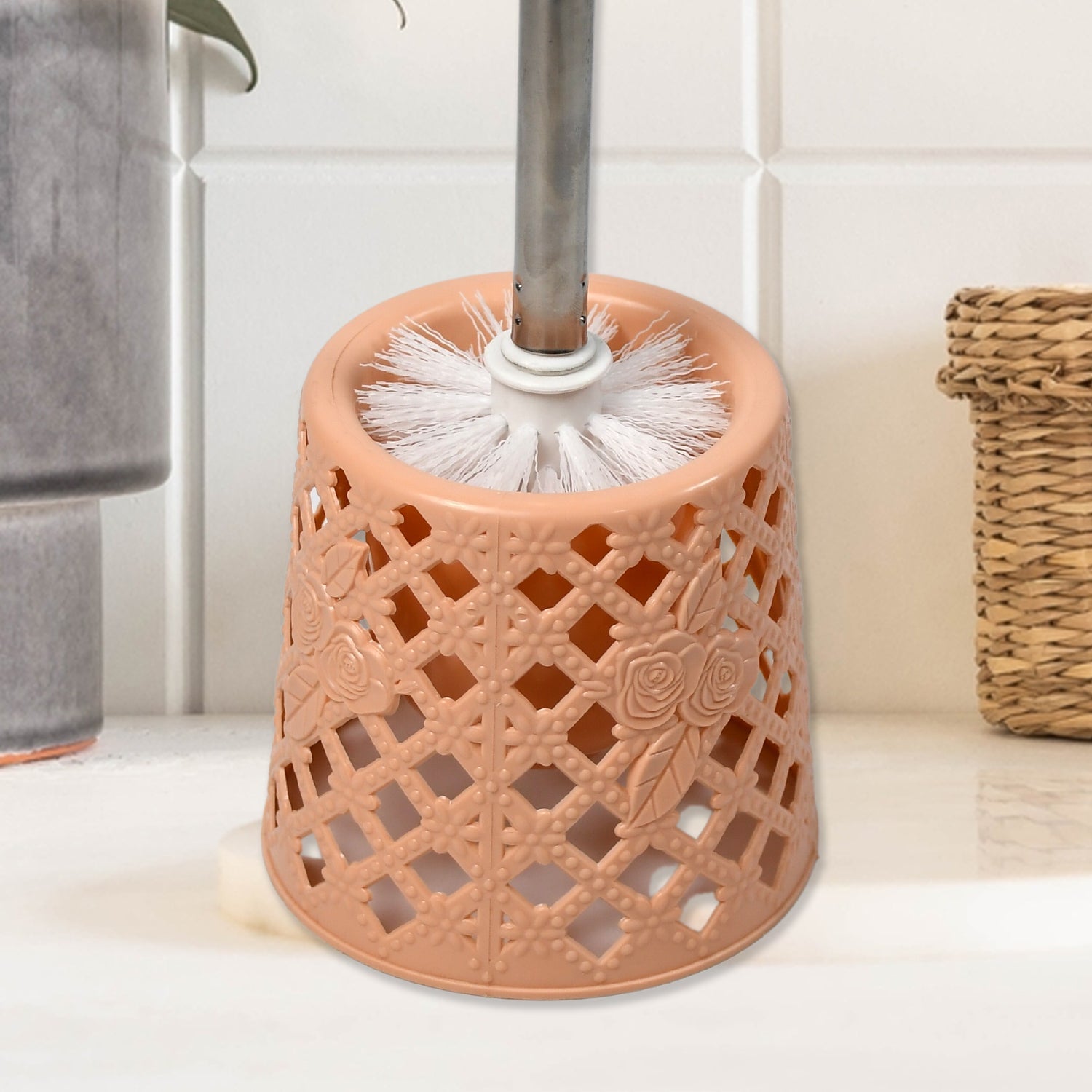 Household toilet brush with base for easy storage