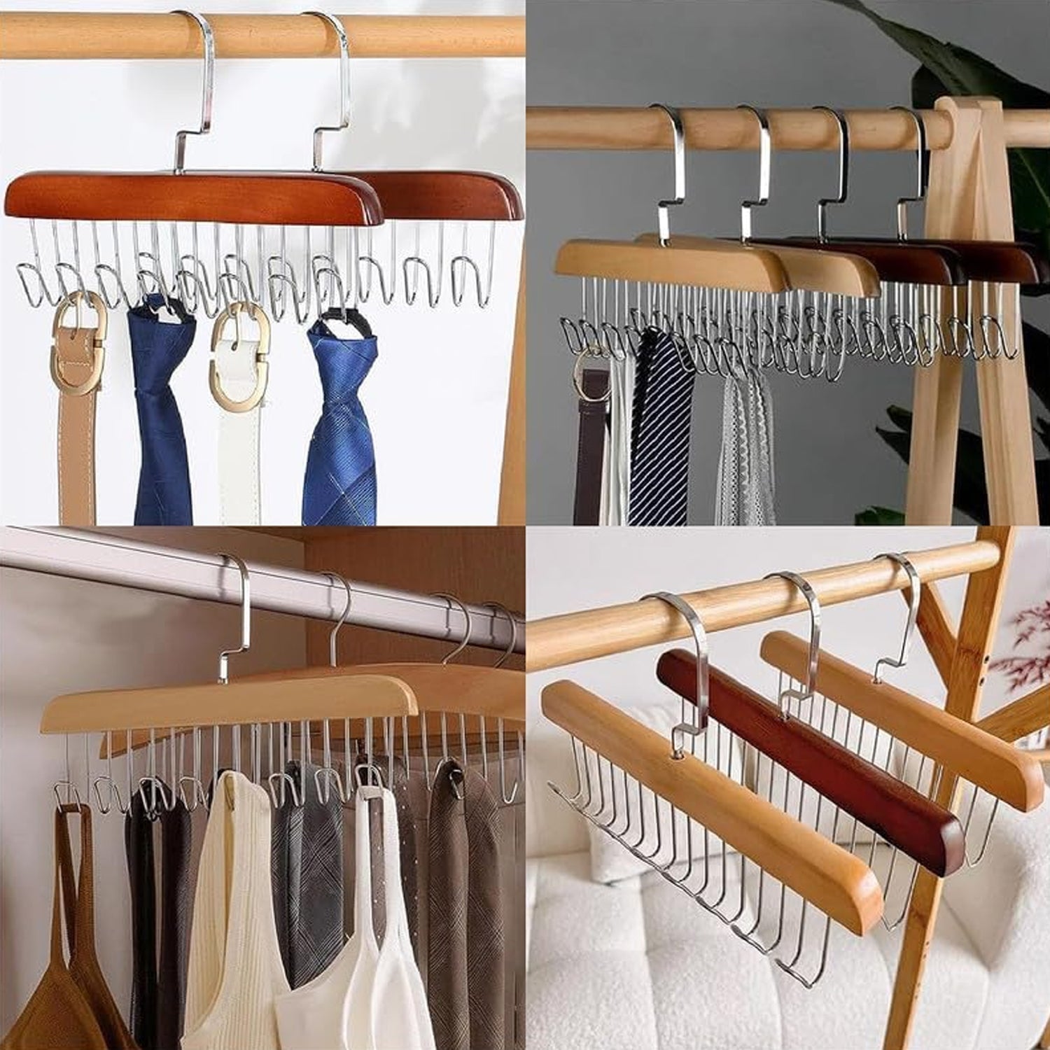 Space Saving 8 Hooks Wooden Hangers (1 Pc)