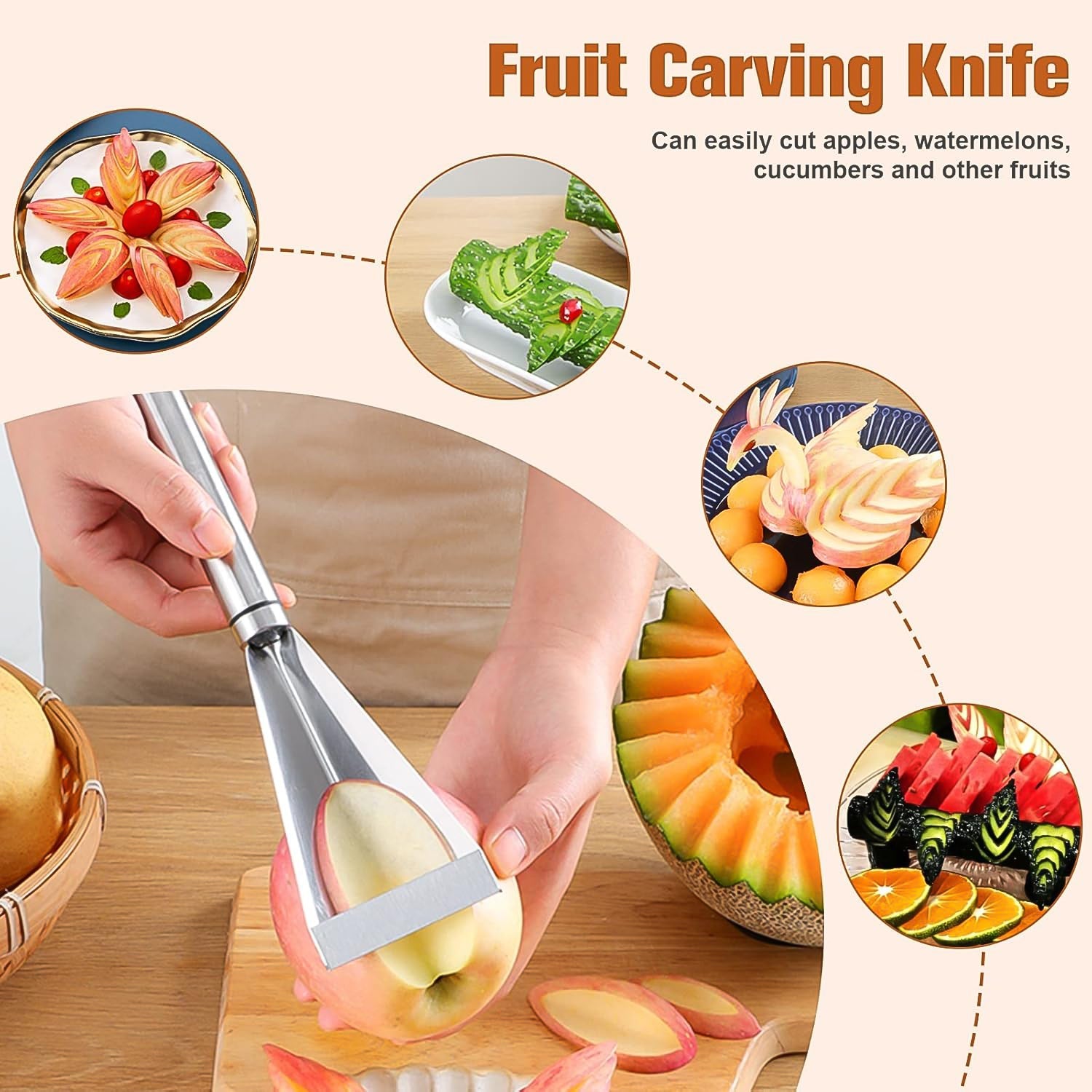 Stainless Steel Fruit Carving Knife - V Shape Channel Knife Tool (1 Pc)