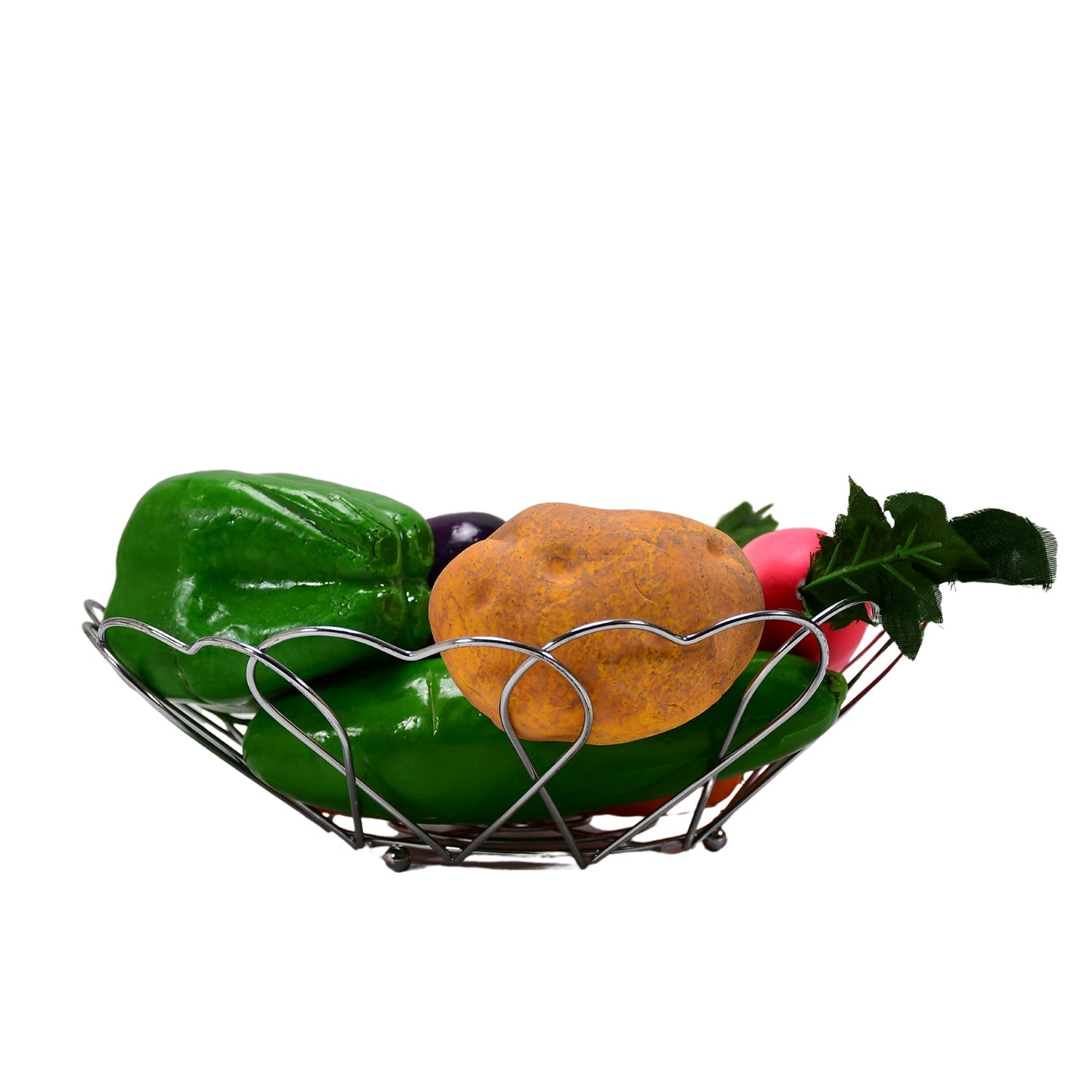 Elegant stainless steel fruit basket with flower pattern