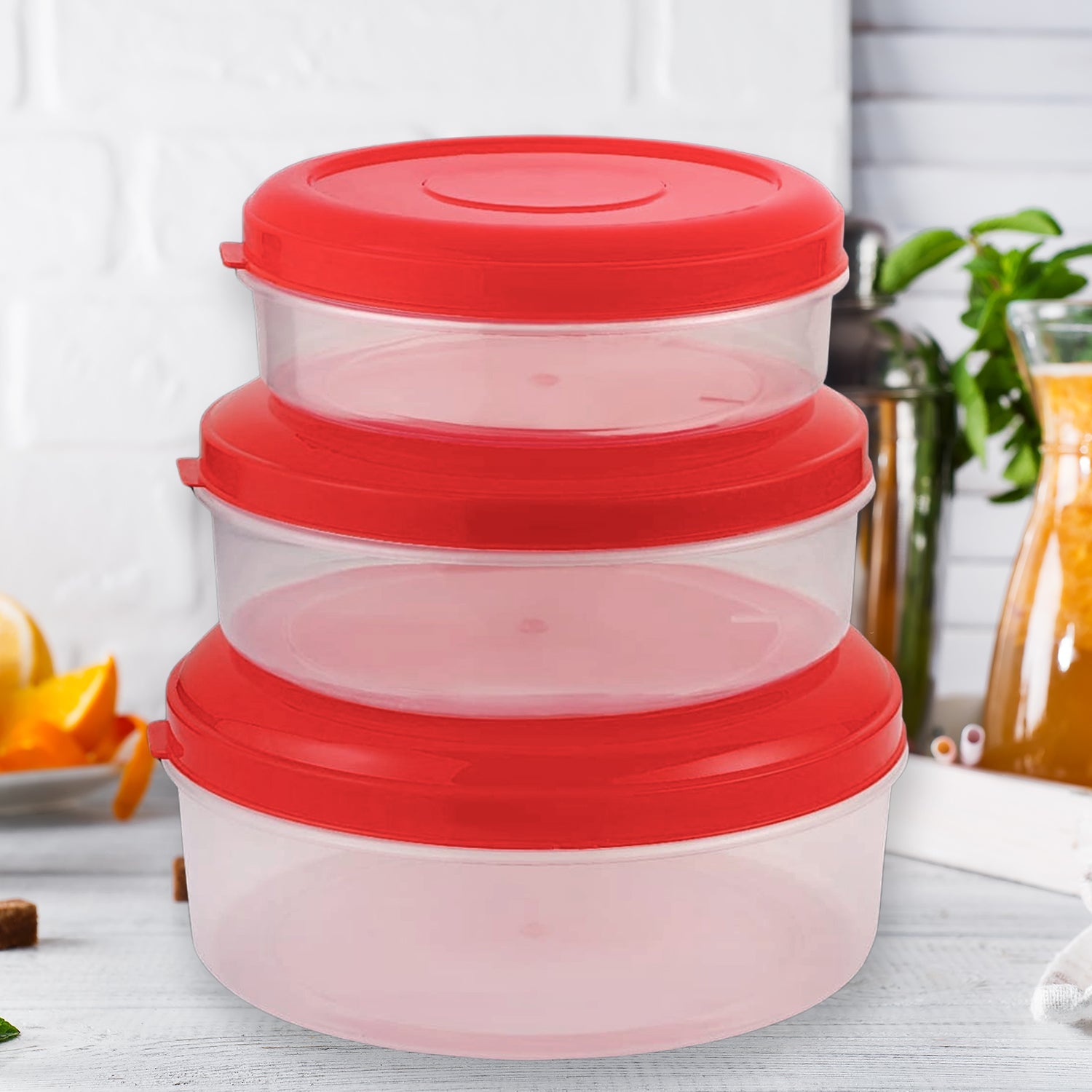 Heavy Plastic Material Stackable & Reusable Classic Round Plastic Big Storage Container Box For Kitchen & Home Organization (PACK OF 3)