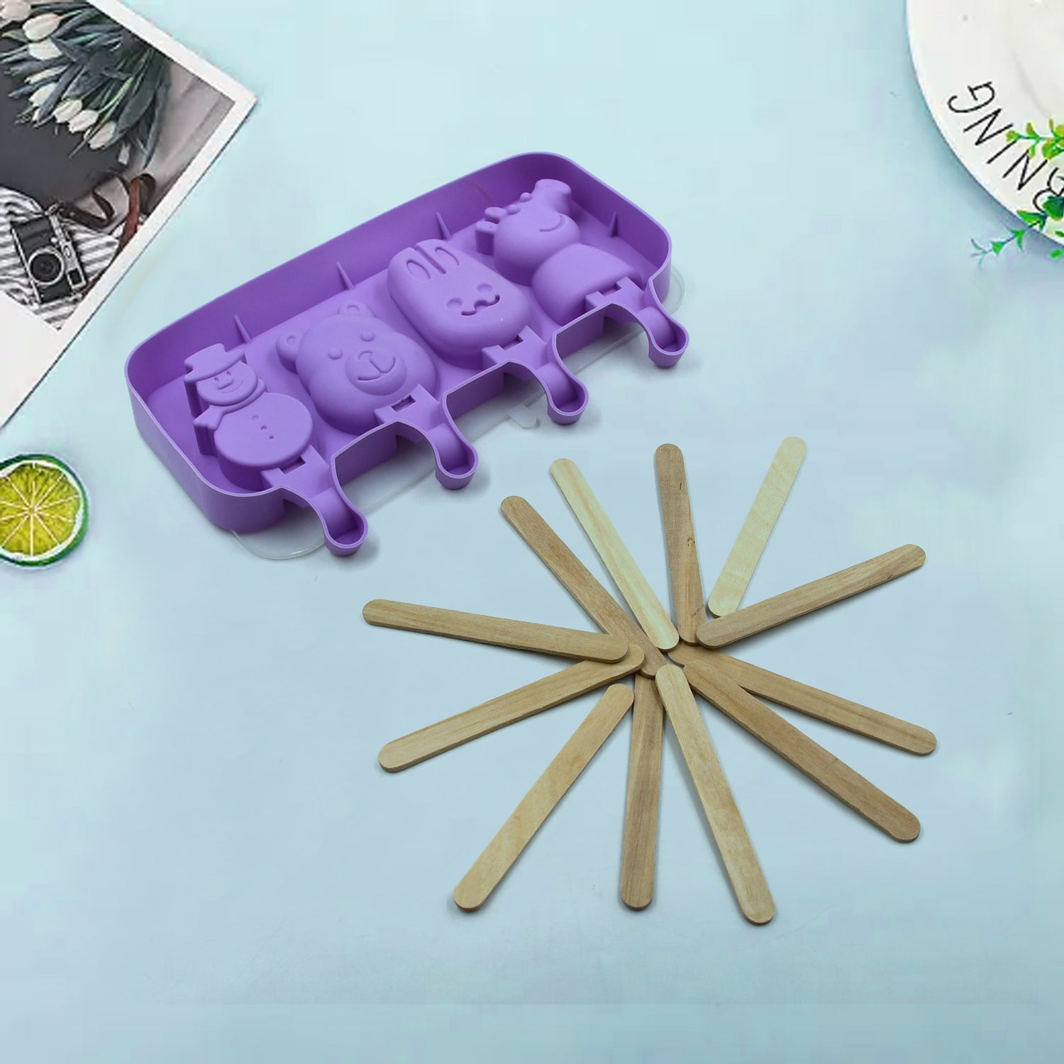 Silicone sicle Molds Ice Cream  Molds 4 Cavities with Lids 50 Pack Sticks for Kids Ice cube Maker Easy Release