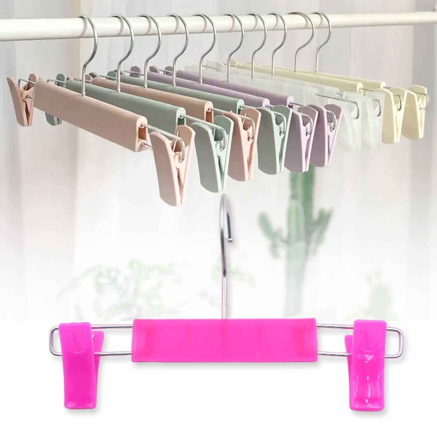 Stainless steel trouser rack with clips and removable feature.