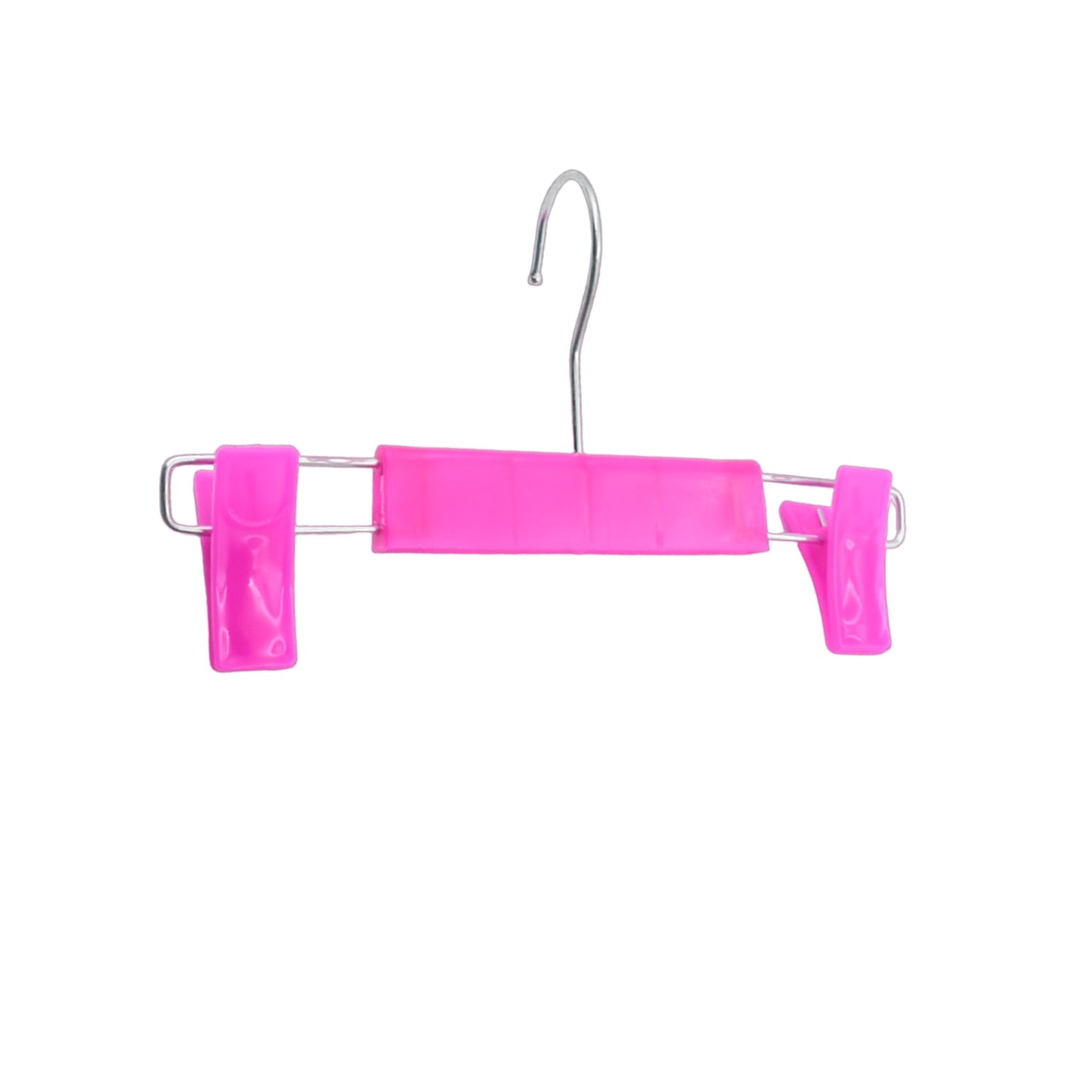 Trouser rack with double clips, plastic material, and rotating hook.