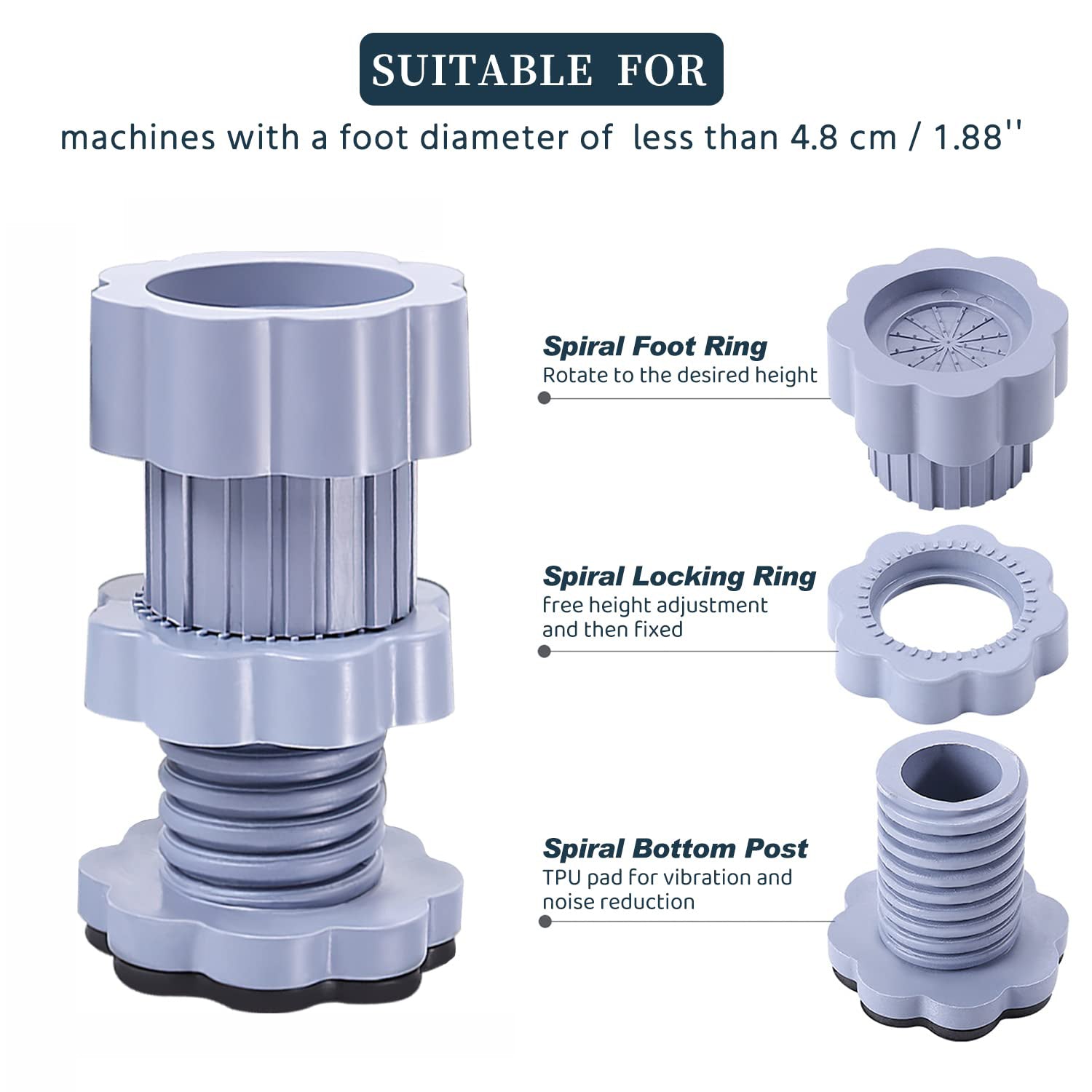 Washing machine support, anti vibration washing machine support adjustable washer anti vibrasion stands, washer & dryer pedestals, Washing Machine Accessory Anti- Skid stand PVC Lifting stand Non-Slip ( 4 Pc Set )