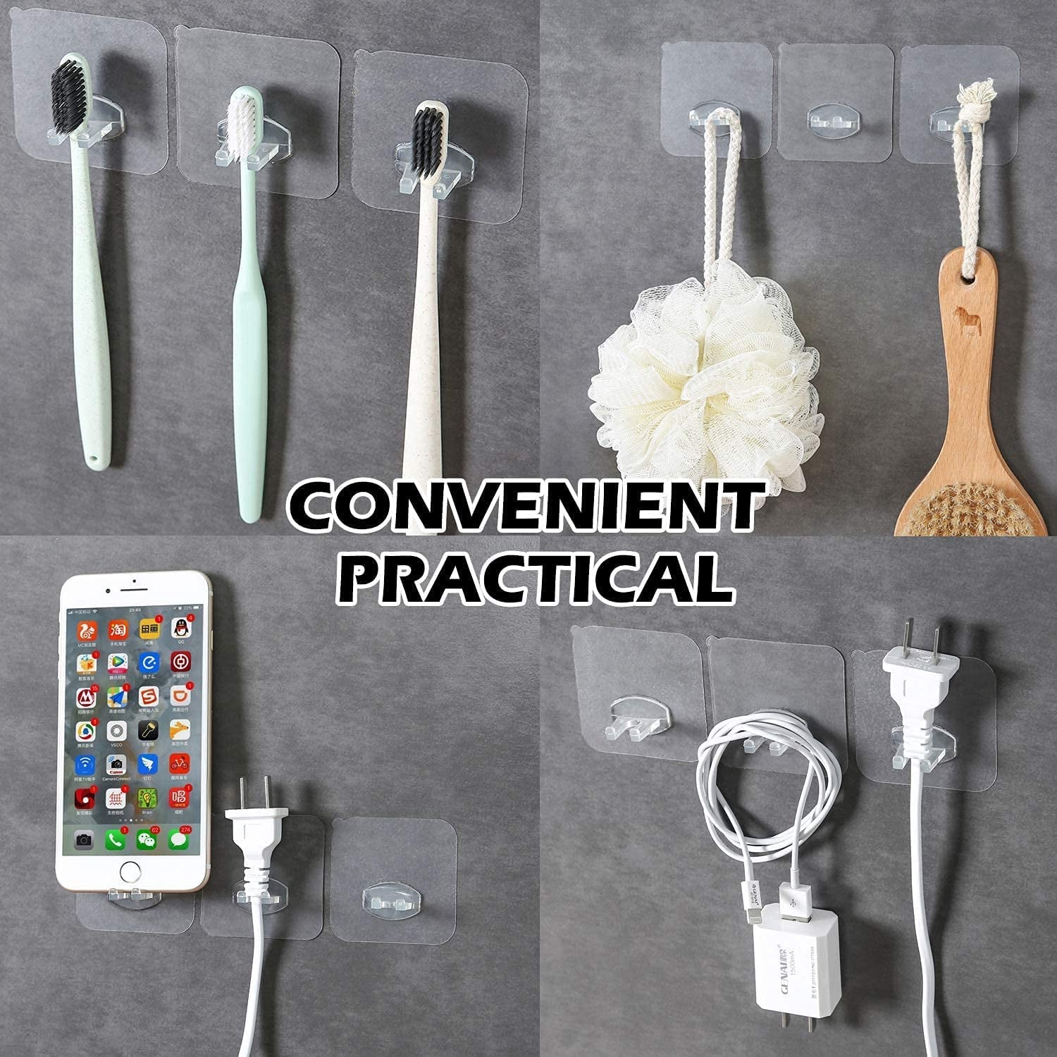 Transparent Self Adhesive Hook Seamless Drill Free Removable Wall Mounted Hanger As Toothbrush Holder Power Plug Socket Holder Waterproof and Oil Proof (1 Pc)