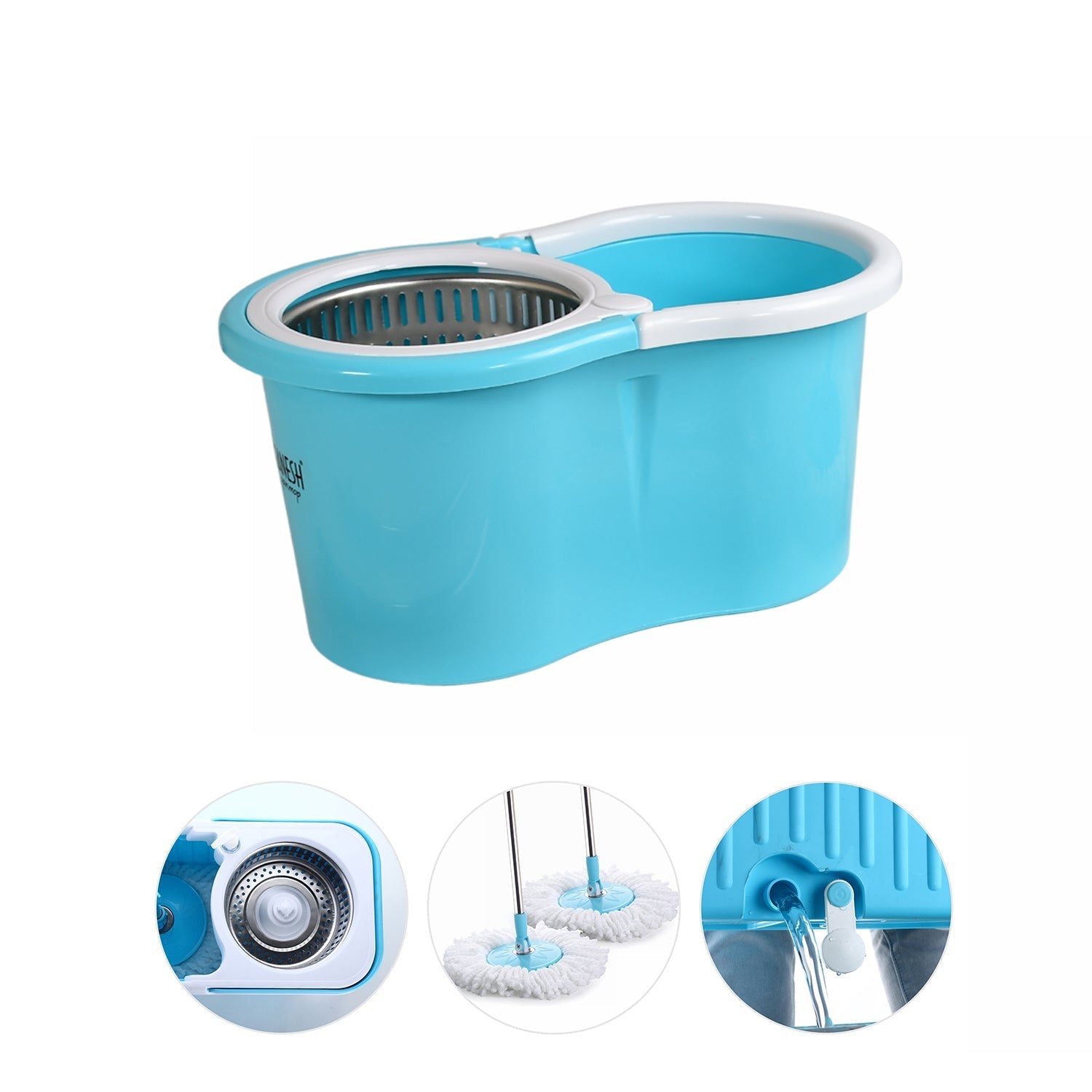 Bucket mop with self-spin mechanism.