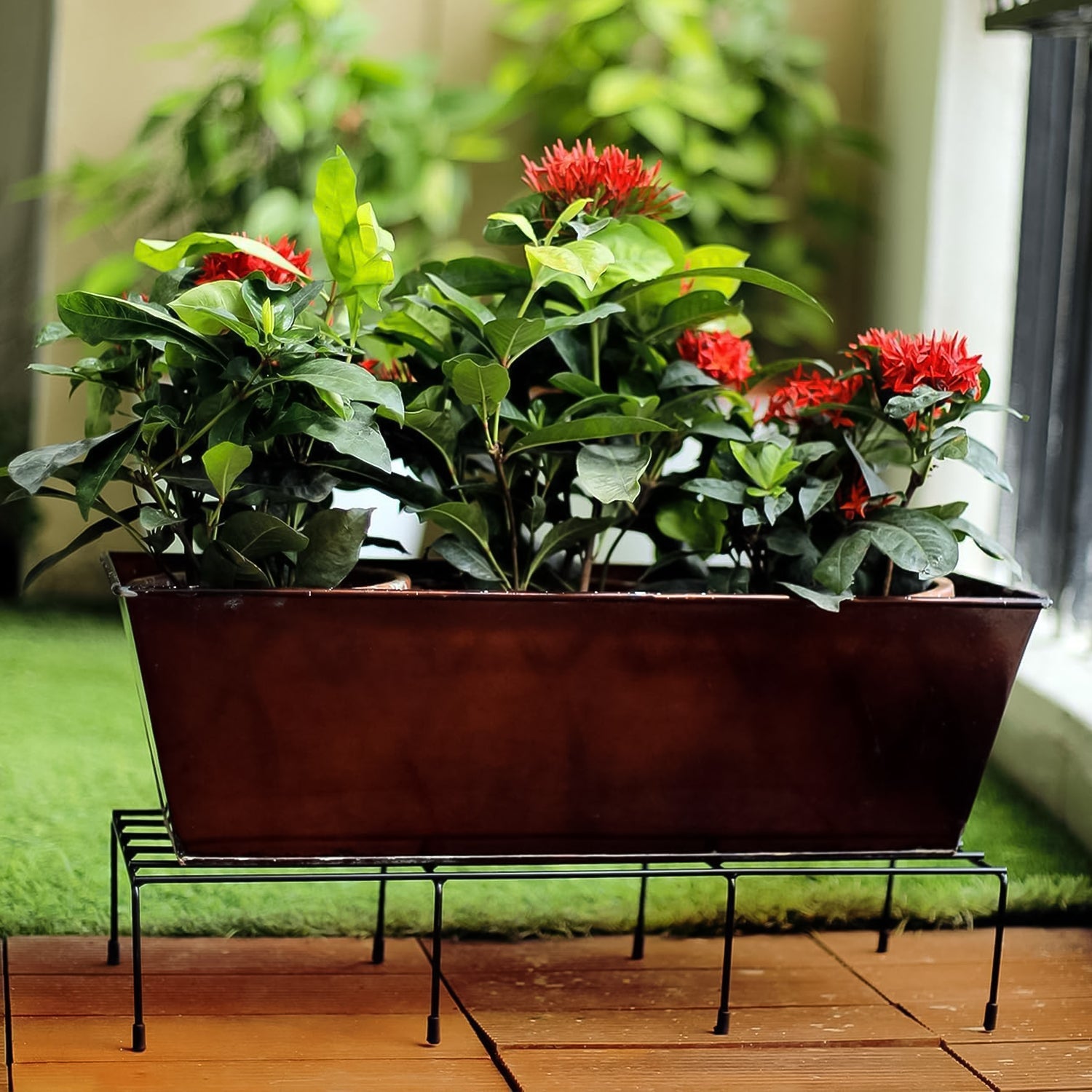 Metal Rectangle Flower plant stand for balcony (60×20 Cm / 2 Pc Set)