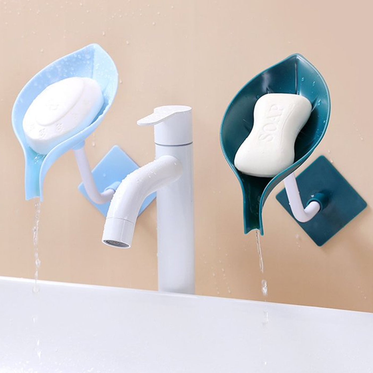 Soap Holder Leaf-Shape Self Draining Soap Dish Holder, With Suction Cup Soap Dish Suitable for Shower, Bathroom, Kitchen Sink