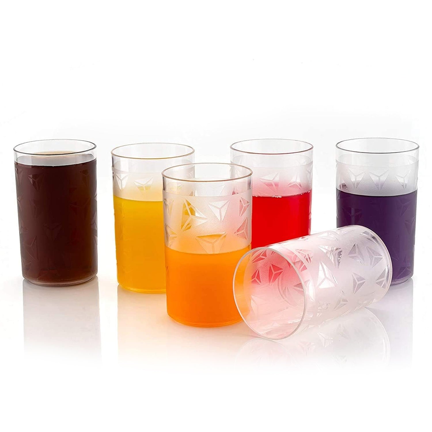 Set of transparent plastic glasses for beverages