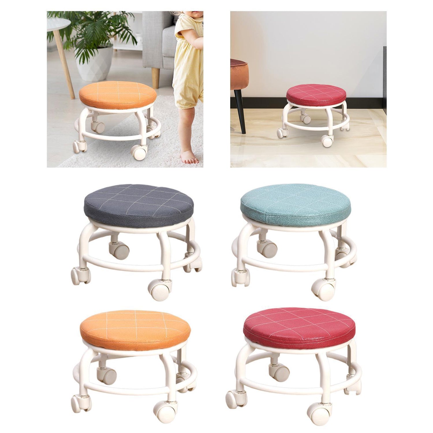 Roller Seat Stool Low Height Rolling Stool Multifunctional Small Household Movable Mini Stool Pulley Wheel Stool for Garage Home Library (1 Pc)