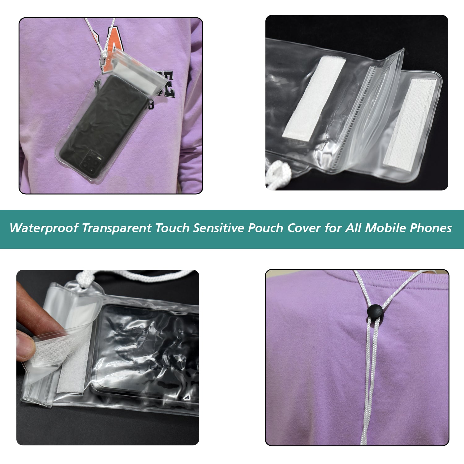 Universal waterproof pouch for mobile phones.