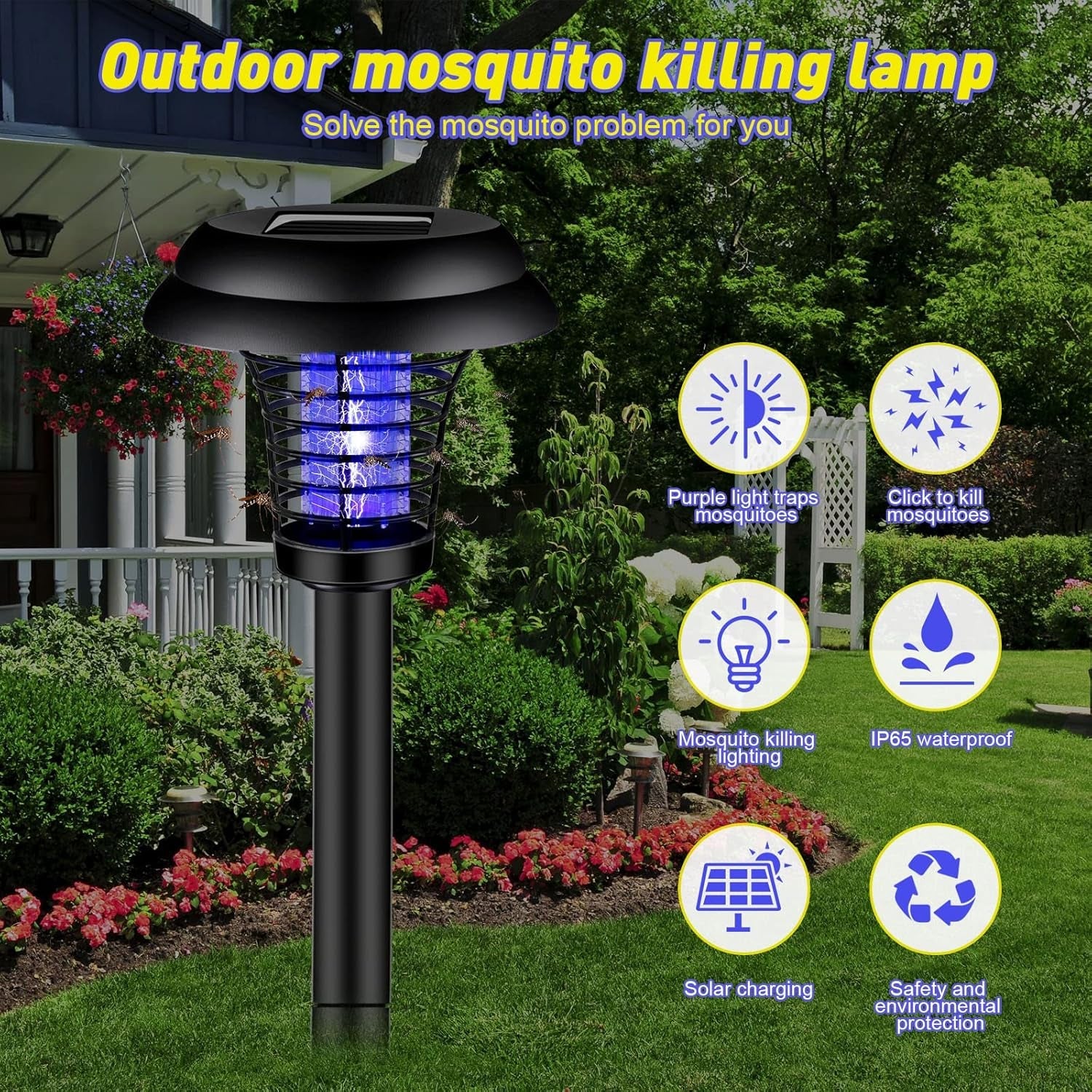 Medium Garden Solar Powered LED Mosquito Trap / Bug Zapper (1 Pc)