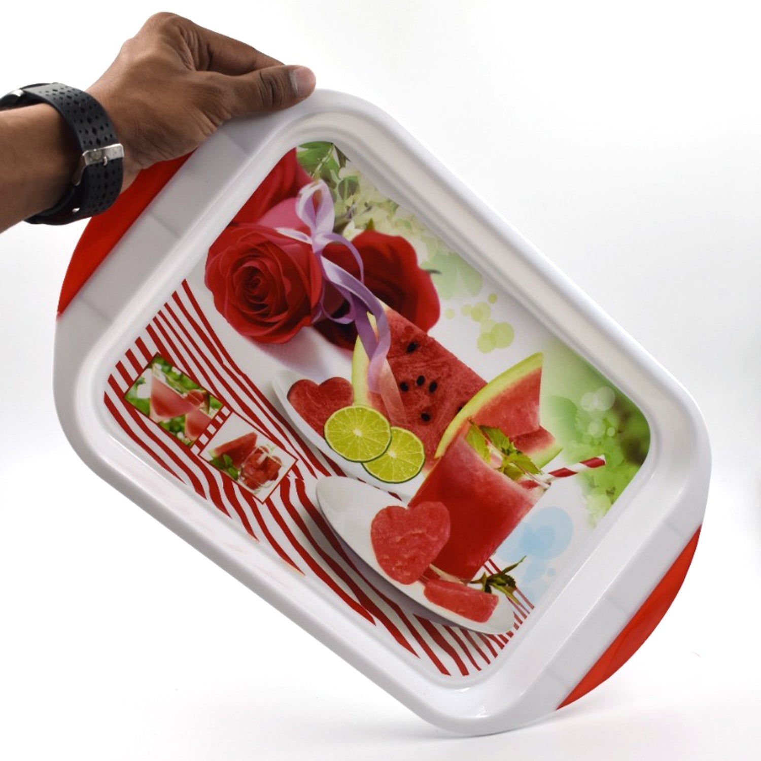 Large plastic tray for general and kitchen use, spacious design.