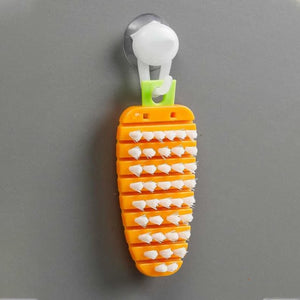 Carrot-shaped vegetable scrubbing brush for potatoes and vegetables