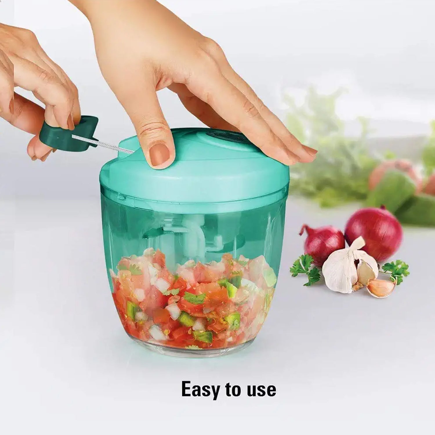 Compact 6 blade manual food chopper for easy use