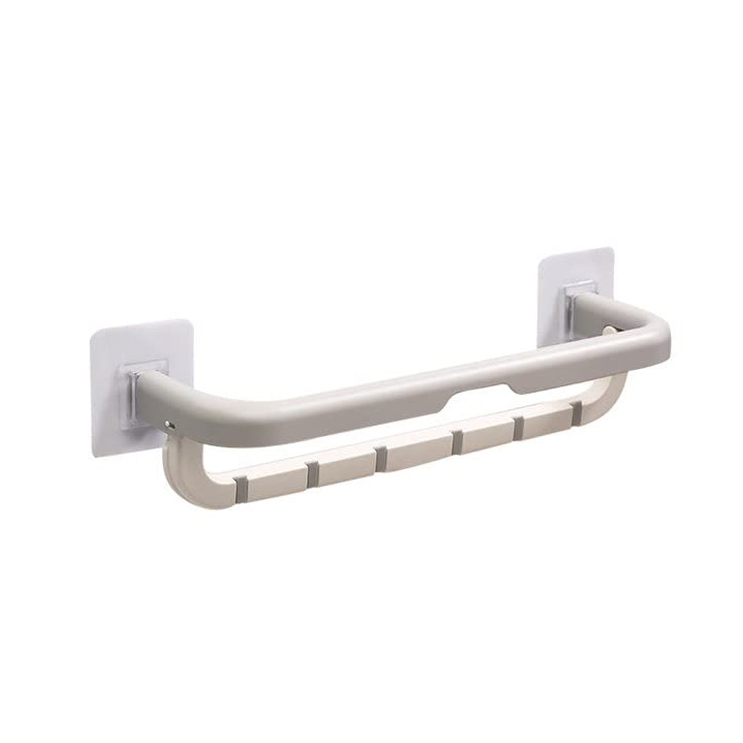 Wall-Mounted Double Bar Towel Holder with Hooks & Adjustable Folding Shelf