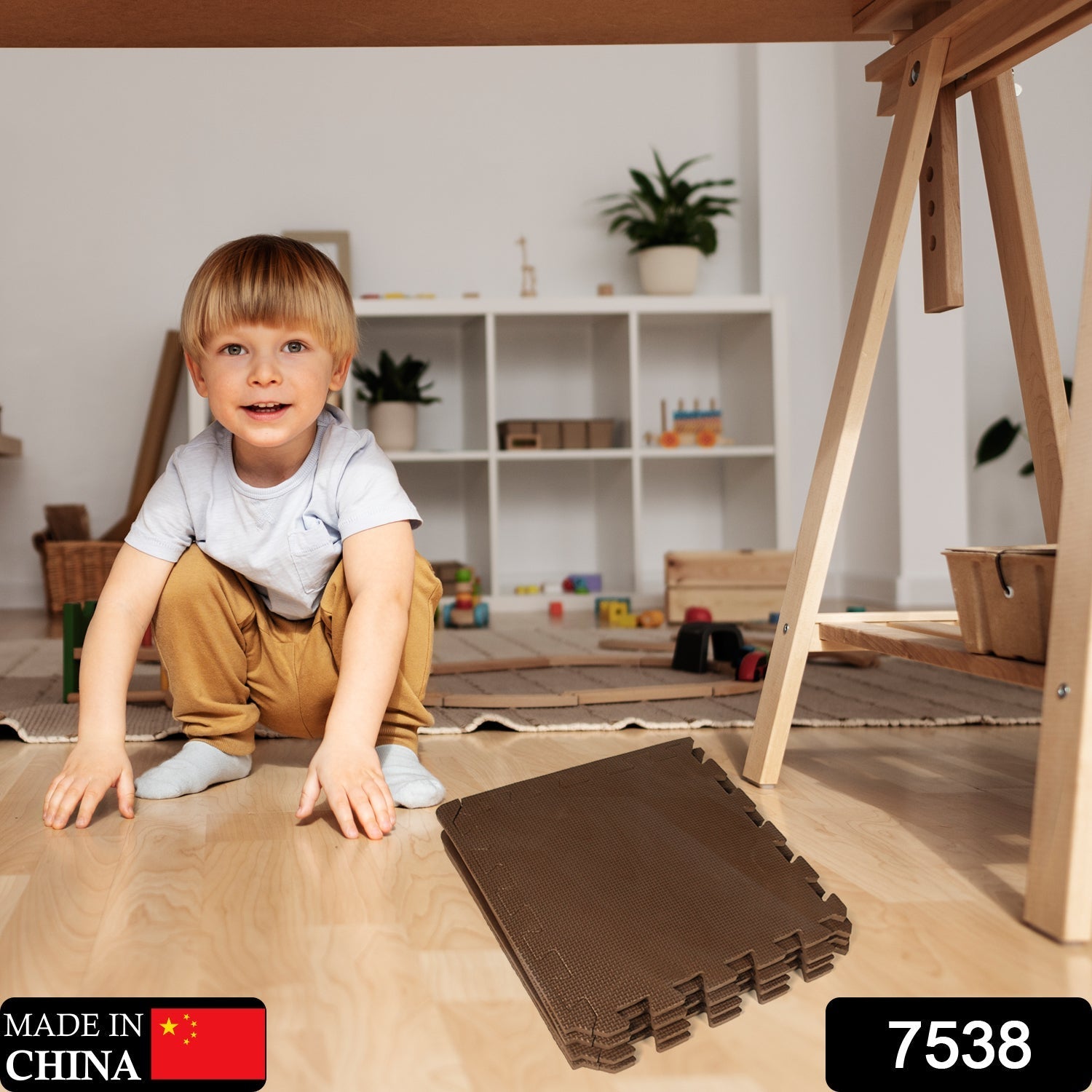 Colorful play mats arranged for safe crawling space