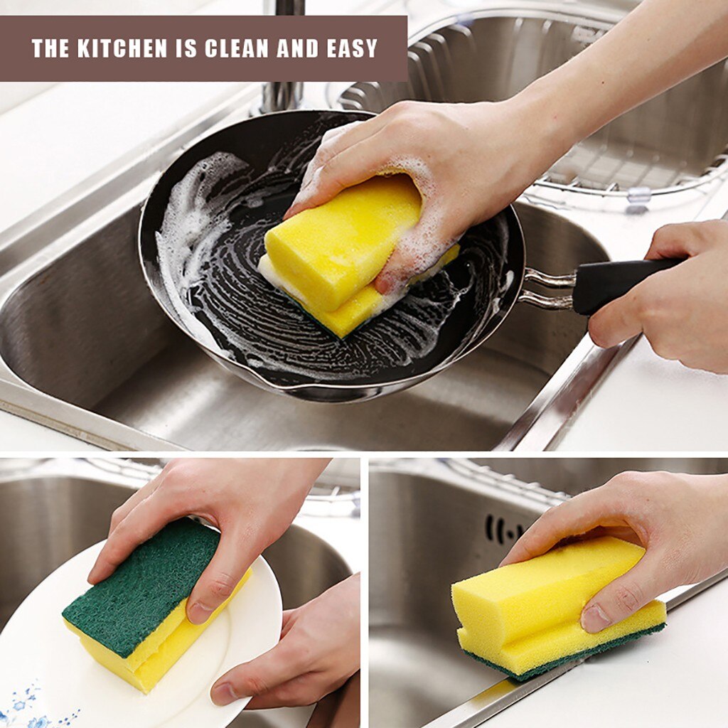 Dual-purpose scrub sponge, ideal for cleaning kitchen sinks and bathroom surfaces.