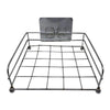 Stainless steel wall mount stand for set-top box organization.