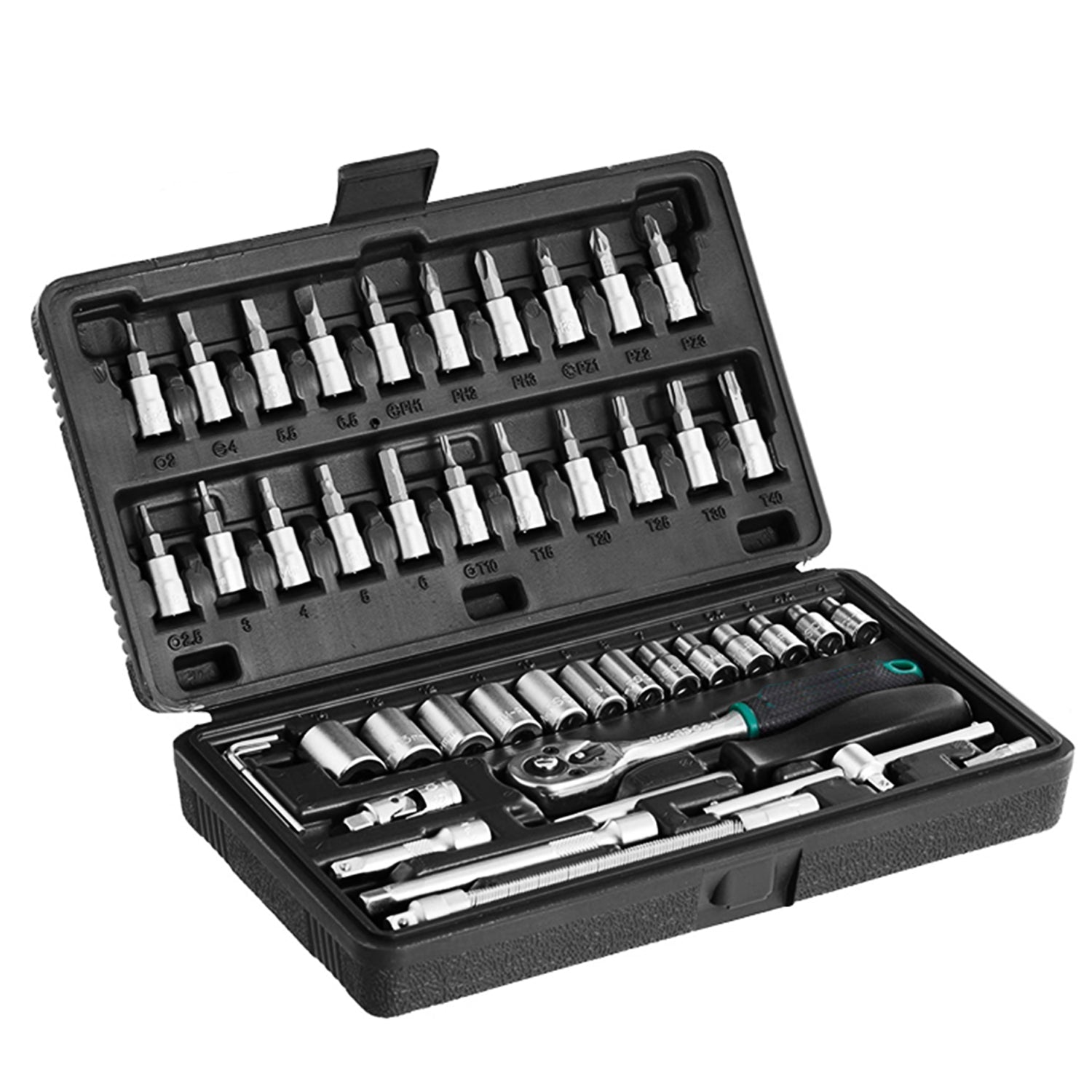 46pcs Metal 1 / 4"" Socket Set (Black, 46pcs)