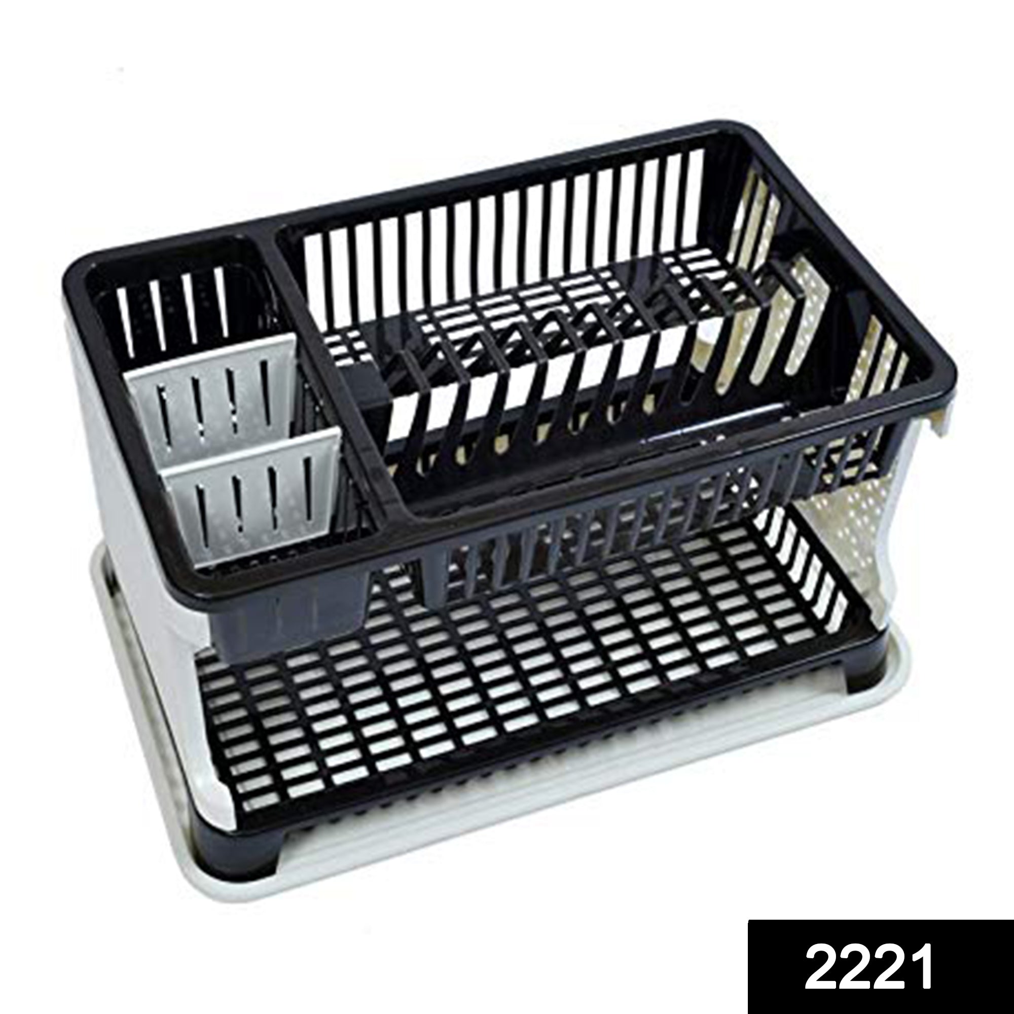 Multi-level dish rack with water draining feature.