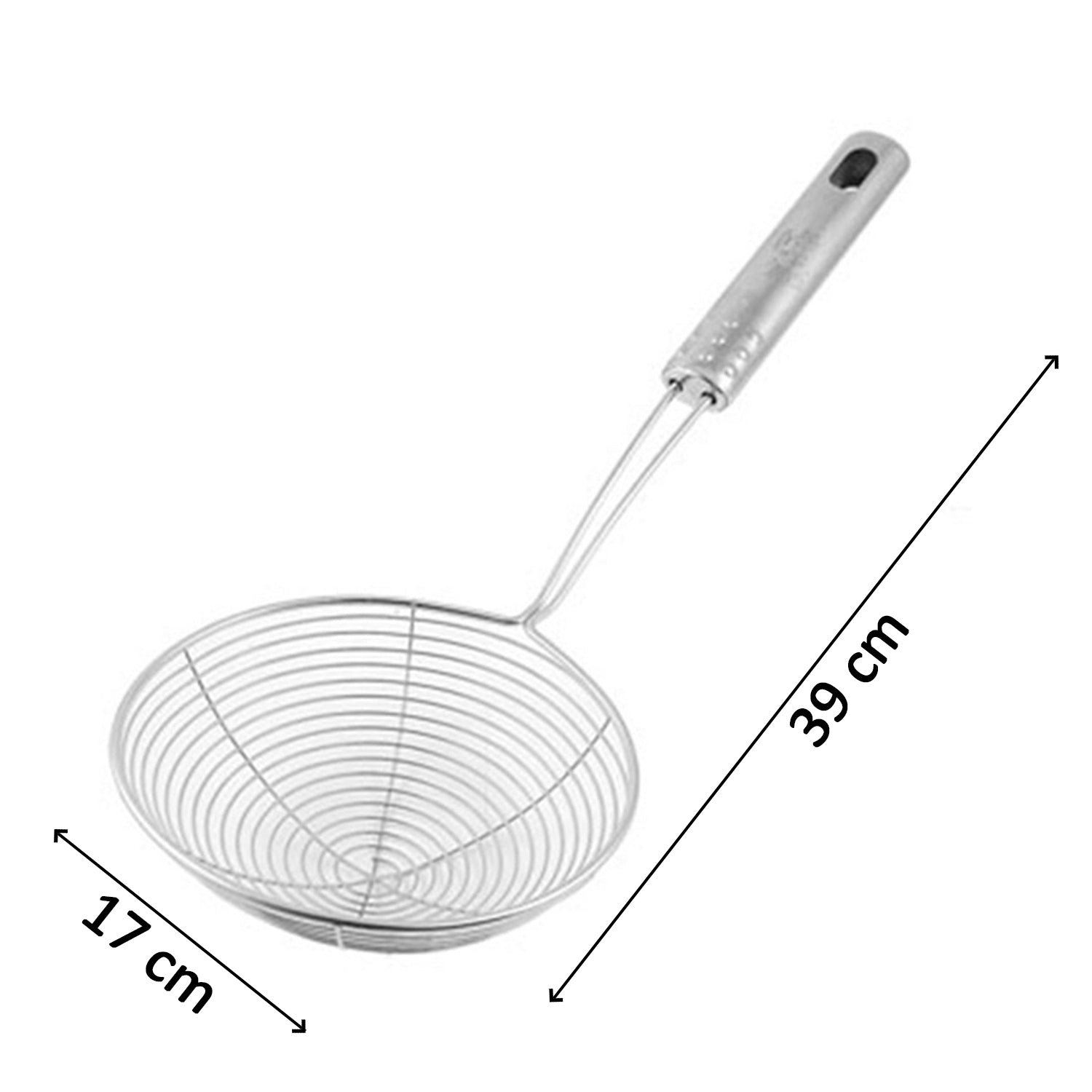 Deep fry mesh strainer for effective oil draining.