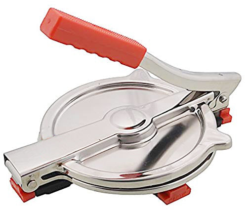 Durable stainless steel puri press with handle for easy use.