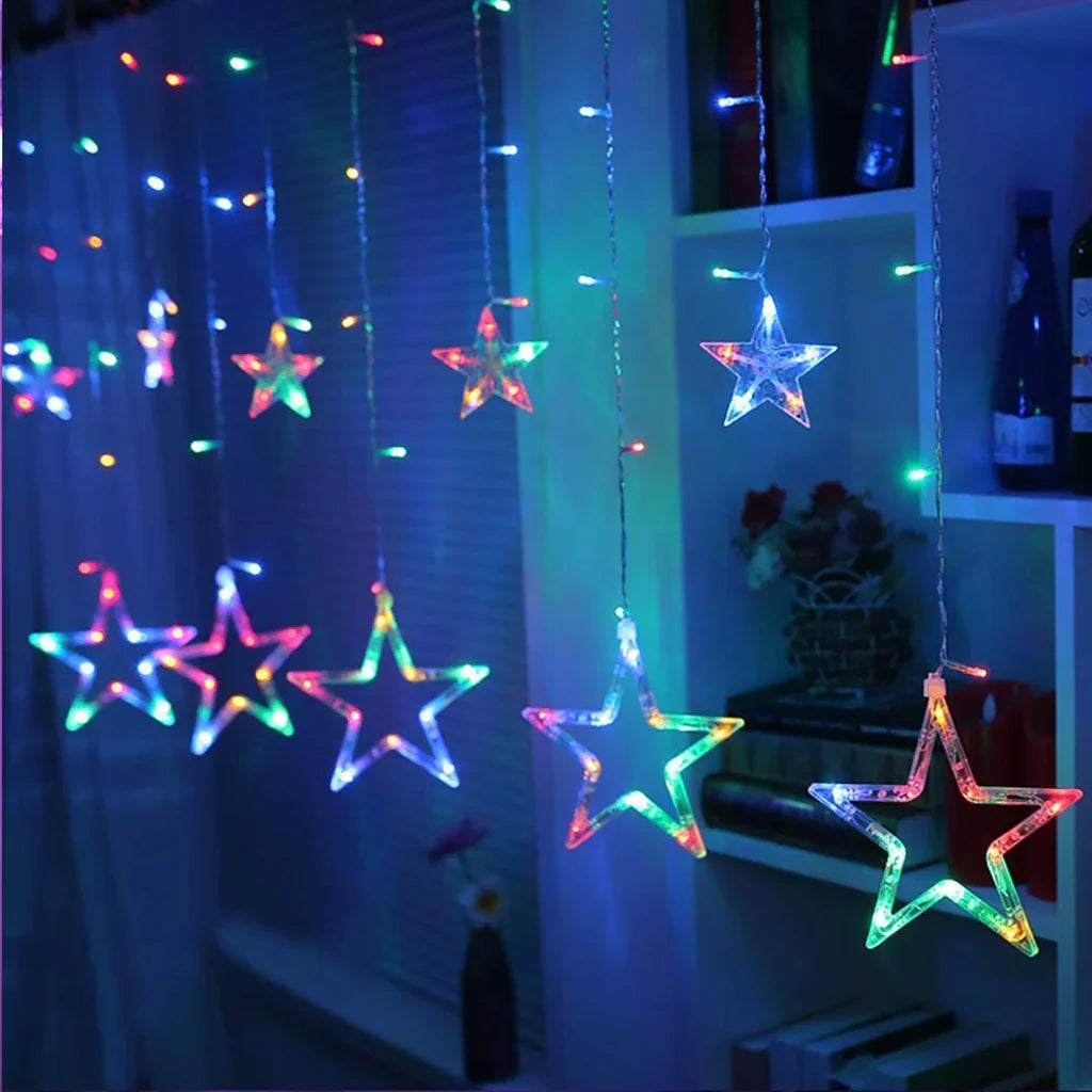 LED curtain string lights with 12 stars, multicolor