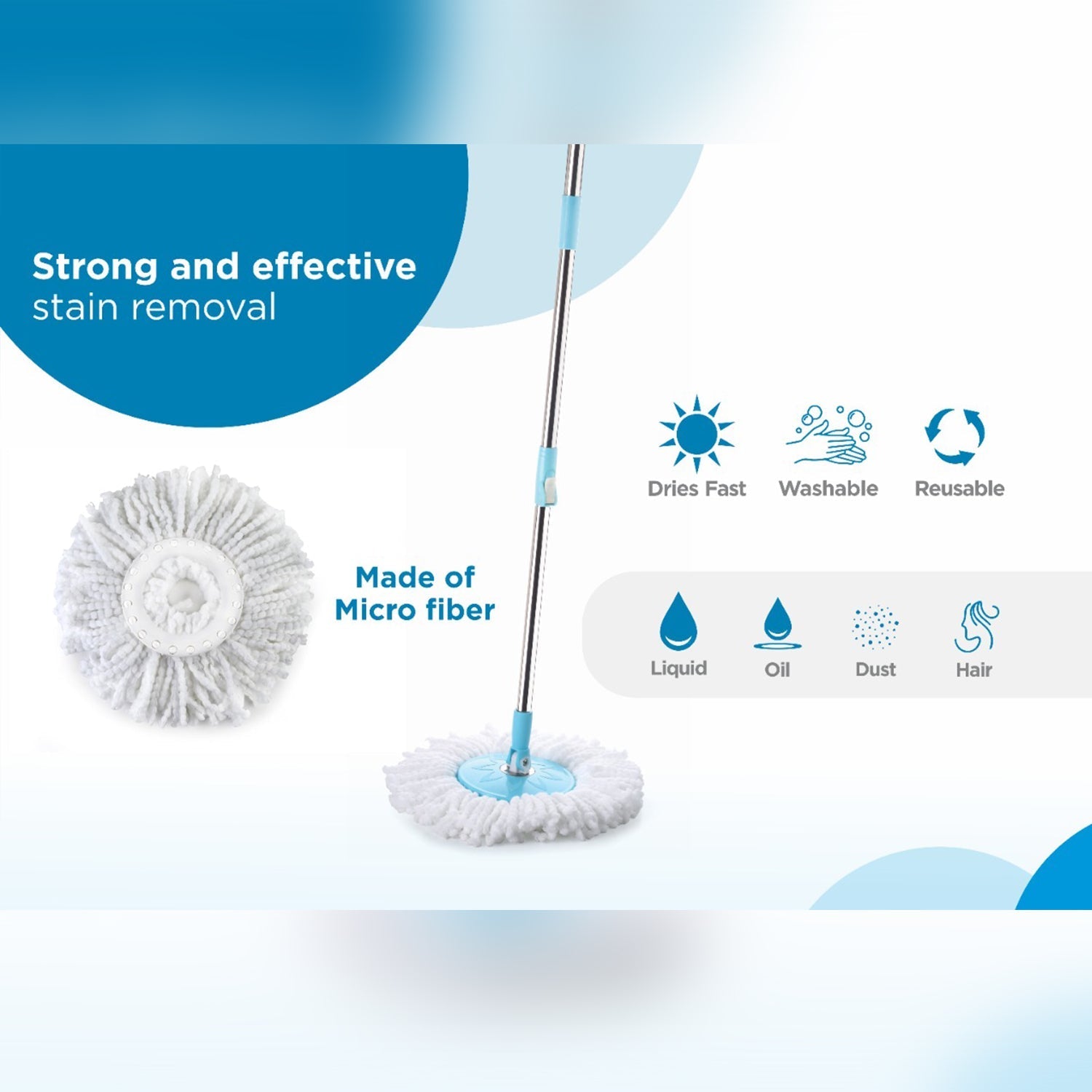 Plastic spin mop with larger wheels for stability