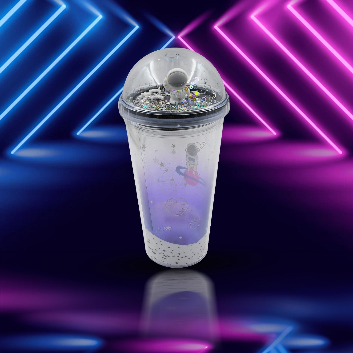 Double wall tumbler with astronaut print and LED light