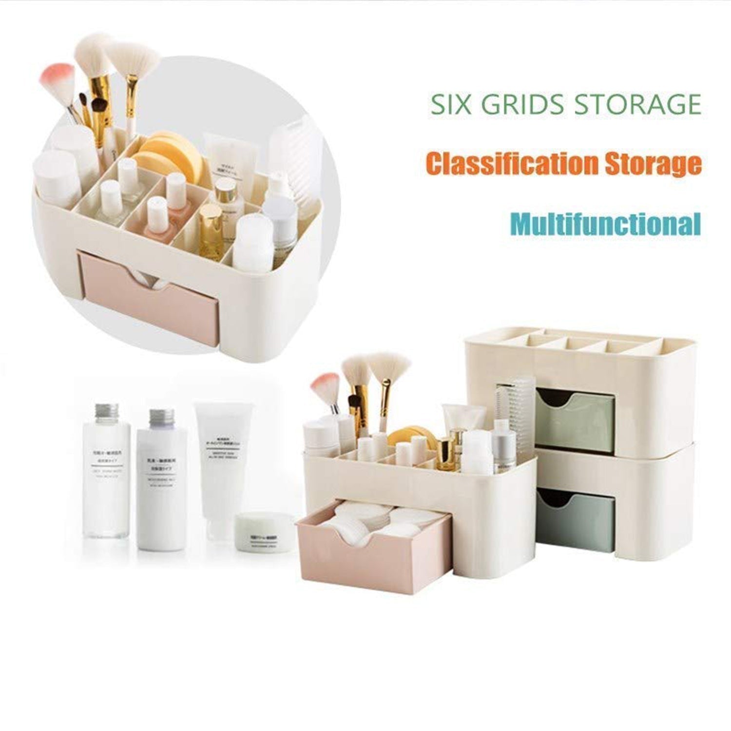 Makeup storage box with multiple sections for organizing beauty products