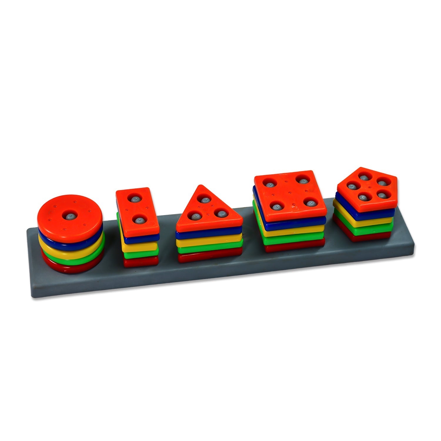 Educational toy blocks with geometric shapes in a box